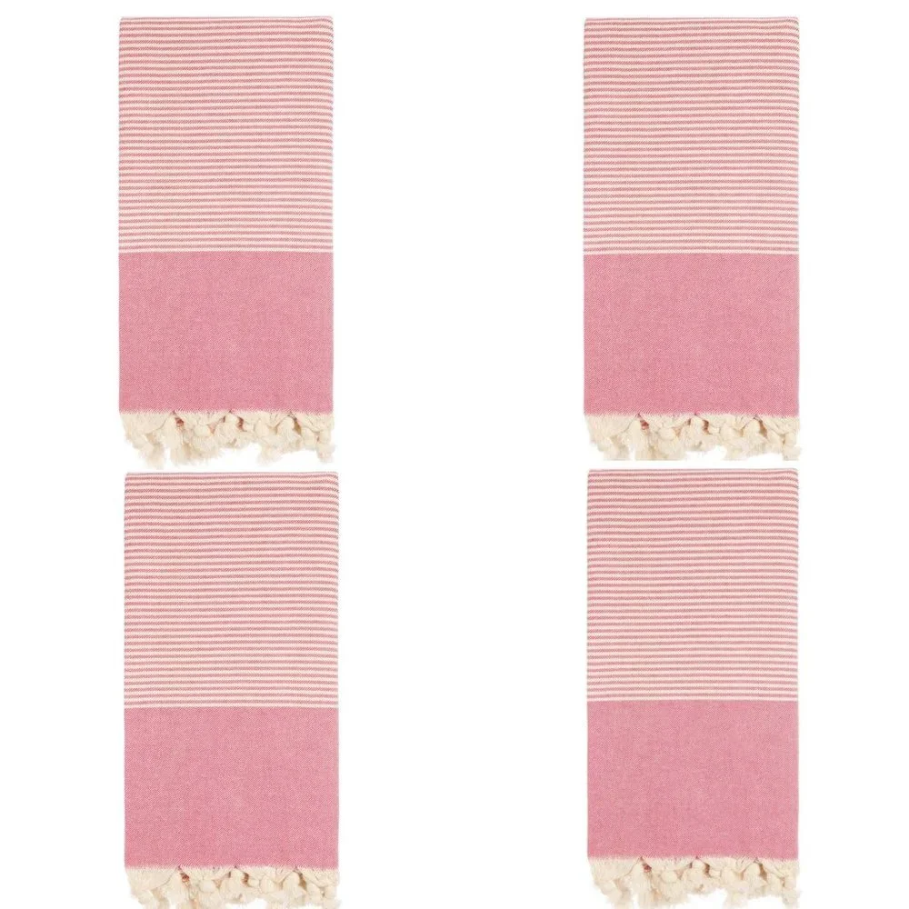 4 Fuchsia Pink Striped Beach Bath Towels - 100% Turkish Cotton